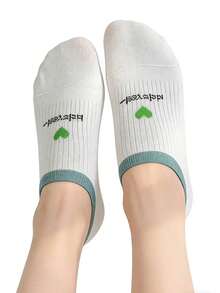 5 Pairs Spring/Summer New Women's Seamless Socks, Heart Pattern Cotton Boat Socks, Sweat-Absorbing Breathable Non-Slip No-Slip Inv - Multicolor - View 2