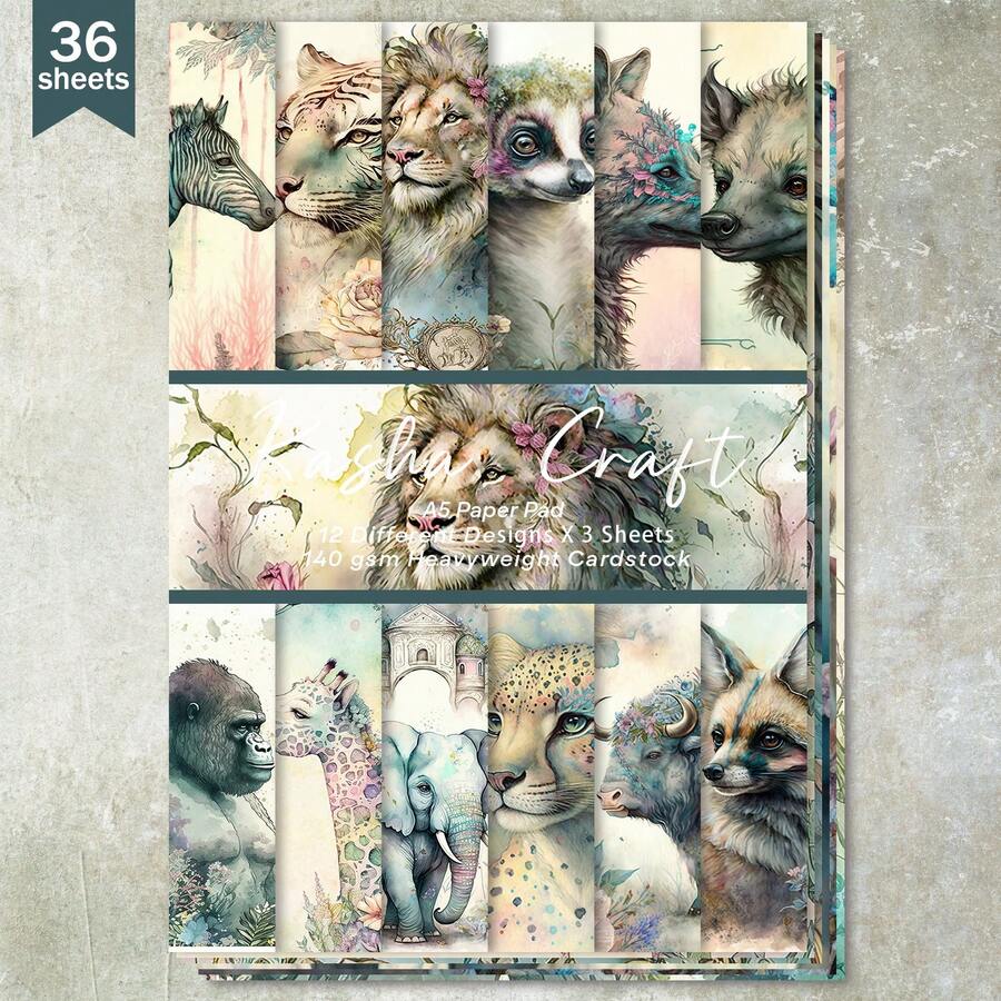 36 Sheets A5 Holographic Wild Animal Series Background Scrapbooking Paper, Suitable For Bullet Journals, Collages, Cards, Scrapbooks And Crafts - Rectangle - View 1