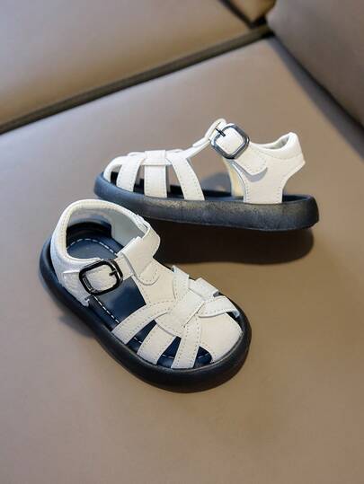 1 Pair Unisex New Minimalist Design Flat Cute Closed Toe Sandals, Soft Sole Non-Slip Baby/Toddler Casual Shoes, Fashion Versatile Student Sports Sandals, Suitable For Summer