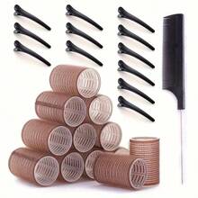 Bộ 25 món dụng cụ uốn tóc và kẹp tóc, bao gồm 12 ống cuốn tóc và 12 kẹp tóc hình vịt, kèm theo ống cuốn tóc, kẹp và lược, dụng cụ uốn tóc chuyên nghiệp, phụ kiện tạo kiểu tóc DIY. - Nhiều màu - Xem 2