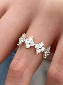 rundraw 1pc 2026 New Elegant Luxurious Four-Leaf Clover Zirconia Inlaid Copper Gold-Tone Ring, Suitable For Women's Daily Wear, Dating, Party, Ball, Commuting - Four-leaf Clover Ring - View 5