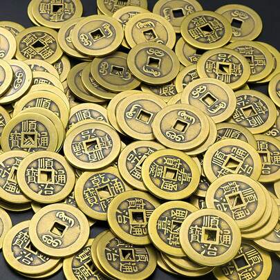 200/100/50/20/10/1枚古代中国风水易经铜钱，中国古代朝代吉祥铜钱，用于占卜、装饰、带来好运、财富和健康，派对礼品，生日礼物，家居装饰，派对用品