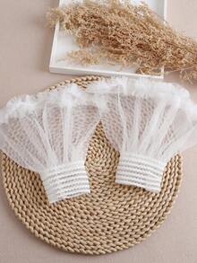 1pair Beading Women Faux Pearl Decor Fake Cuffs For Daily Life Wedding Valentine's Day Summer - White - View 12