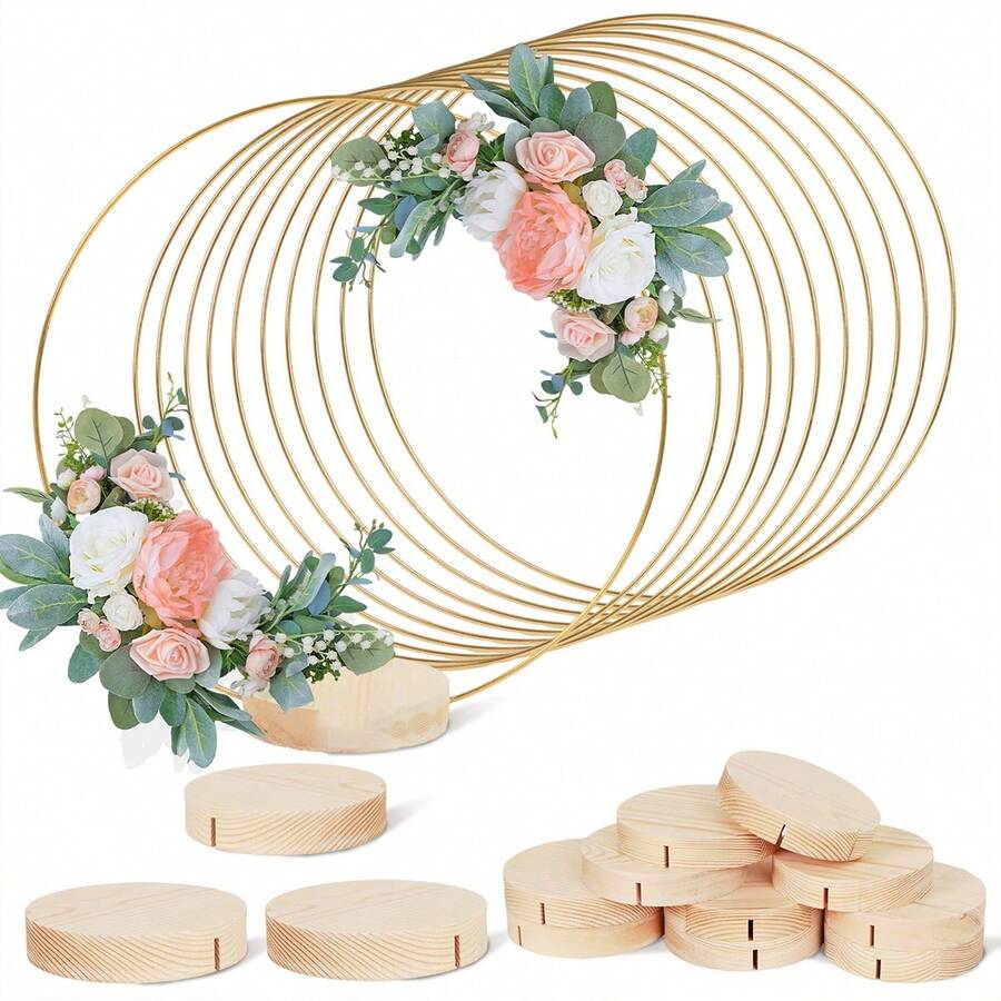 6pcs 12-Inch Metal Woven Wreath Frames; Gold Metal Woven Wreaths; Wreath Center Decor; Large Woven Rings; Small Hula Hoops; Handcraft; Wedding Table Decor - Multiple Styles - View 1