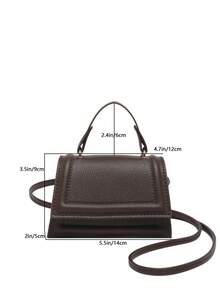 迷你手提包，小巧时尚纯色休闲翻盖托特包，手提休闲包，通勤包，新款春夏女士单肩斜挎包 - 咖啡 - 查看 3