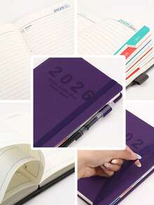 1Pc 2026 Weekly & Monthly Planner, 12 Month Agenda Schedule Book With Elastic Band, Hardcover PU Leather Diary With Bookmark Ribbon & Pen Loop, 7 Colors Available For Work School - Multicolor - View 7