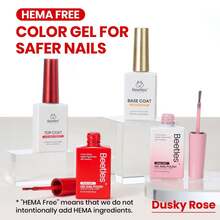 Beetles Dusky Rose French Tip Gel Polish Set, 2 Colors HEMA-Free Red & Jelly Pink With Base & Top Coat, Soak Off UV LED French Manicure Kit, Perfect For Beginners & Professionals Spring Nail Art - 15ML 4Pcs Dusky Rose - 查看 6