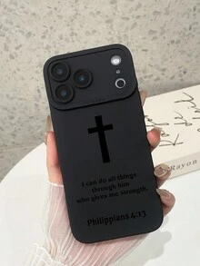 标语三件套圣经经文十字架手机壳，基督教信仰风格，柔软保护套，简约文字布局+十字架符号，印有腓立比书4:13，适配多种手机款式，全边防摔设计，精准开孔，适合宗教信徒日常使用，教会礼物，生日/毕业/宗教节日礼物，兼容和Galaxy手机 - 彩色 - 查看 6