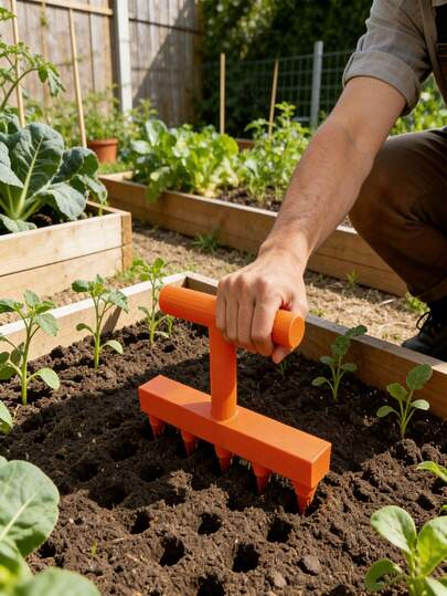 5-Prong Hand-Held Garden Seeding Tool - Plastic Planting Hole Maker, Suitable For Vegetables, Flowers And Potted Herbs, Time-Saving Gardening Accessory, Gardening Supplies, Camping, Garden Furniture