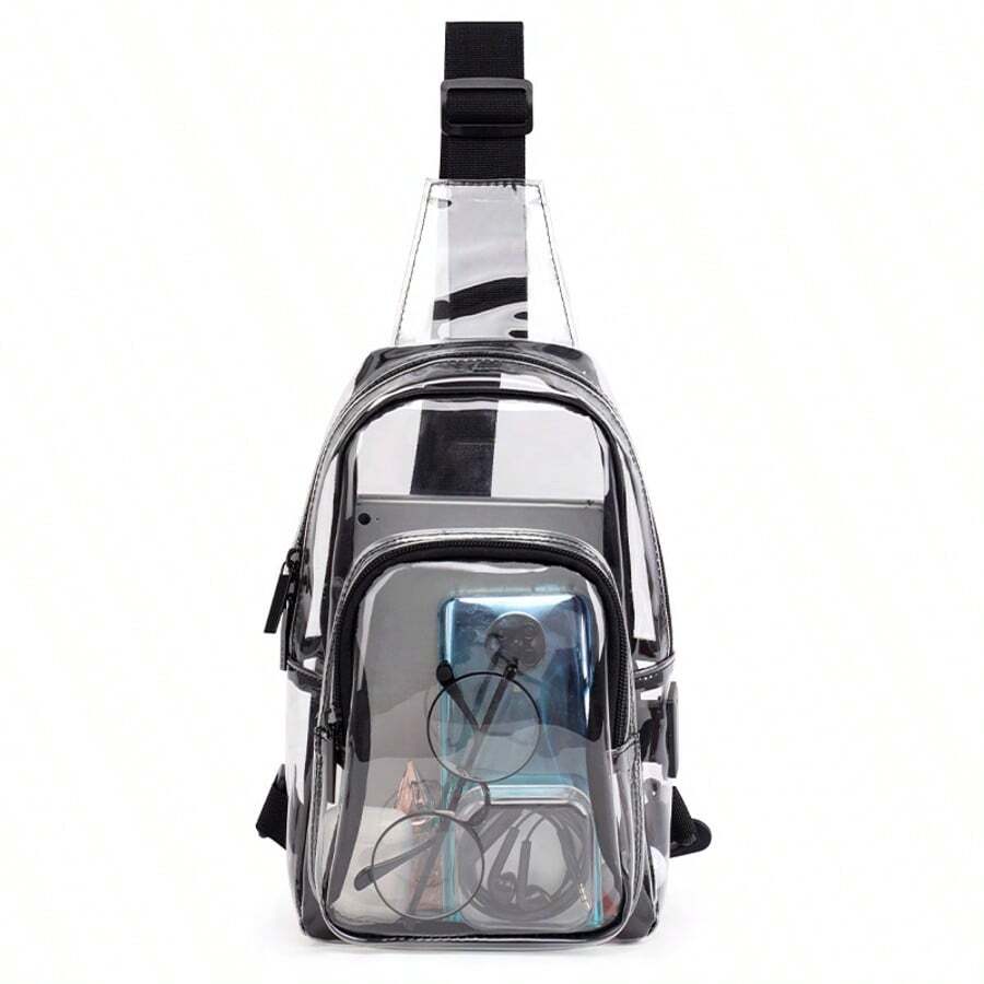 TINYAT Clear Sling Bag With USB Charging Port Stadium Approved Transparent Crossbody Backpack For Concerts And Travel ,City Bag,Y2k - Multicolor - View 1