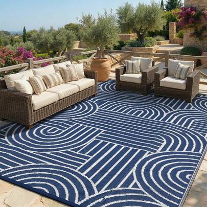 Stylish Pattern Outdoor Plastic Carpet, Non-Slip Design, Durable Plastic Rug For Patio Deck Backyard Balcony, Portable Indoor Outdoor Floor Mat