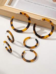 3对新款时尚甜美亚克力豹纹C形耳钉（不含卡片） - 豹紋 - 查看 2