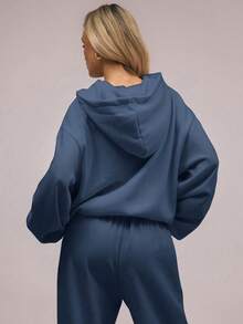 Women's Oversized Hooded 2 Piece Tracksuit Casual Loose Fit Hoodie And Wide Leg Pants Set Women's Casual Oversized 2 Piece Hooded Tracksuit Loose Fit Hoodie And Wide Leg Pants Loungewear Fall Winter Essential: Oversized Hoodie Tracksuit For Women 2 Piece Casual Loose Fit Outfit Oversized Solid Color Hoodie & Sweatpants Set, Long Sleeve Drop Shoulder Pullover Fall Winter Outfit, 2 Piece Solid Color Activewear Set | Soft Fleece Fabric | Multi-Color Options | Perfect For Gym & Lounge Casual Solid Color 2 Piece Set | Oversized Hoodie & Relaxed Sweatpants | Loose Boyfriend Fit | Soft Breathable Fabric | Streetwear & Activewear Essential | Vibrant Solid Colors | Brunch & Workout Outfit - 藍色/夏季輕薄款 - 查看 3