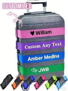 Correa de equipaje personalizada de material de nailon personalizable con nombre bordado, cinturón identificador de equipaje, correa envolvente, etiqueta de equipaje personalizada - Multicolor - Ver 1