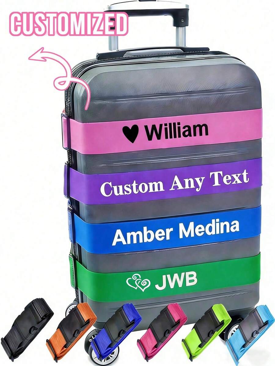 Correa de equipaje personalizada de material de nailon personalizable con nombre bordado, cinturón identificador de equipaje, correa envolvente, etiqueta de equipaje personalizada - Multicolor - Ver 1