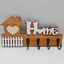 4-Hook Wooden Key Holder - Wall Mounted Home Decor Key Rack - Easy Installation Handmade Artwork - Couple And Cat Pattern Key Organizer - Multicolor - View 14