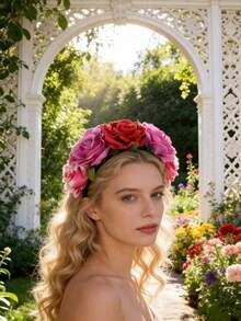 [Daisi] 1 pièce Nouveau serre-tête à fleurs artificielles, accessoire capillaire à fleurs en tissu rose, coiffe de photo de fée, couronne florale pour fête, cadeau pour la fête des mères - Multicolore - Voir 2