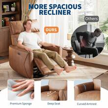 Silla reclinable de Piel sintética giratoria con Puertos USB, sofá reclinable tapizado para guardería, Sala de Estar, recámara y guardería, Color café - Caqui - Ver 4