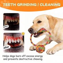 打结球形狗狗玩具，耐啃咬，清洁牙齿，互动拔河和捡球玩具，适合小型/中型犬 - 彩色 - 查看 3