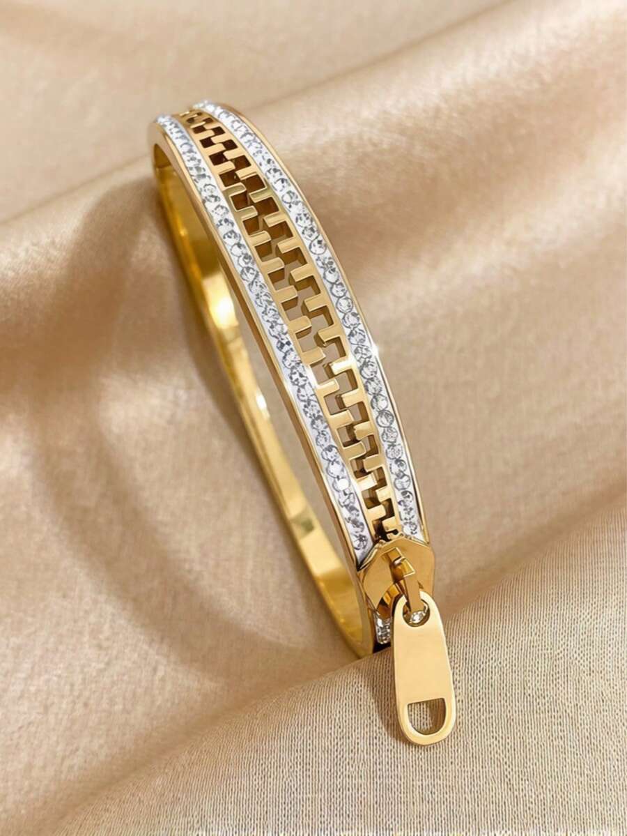 1条不锈钢手链,时尚女士珠宝礼品 - 拉鍊 - 查看 1