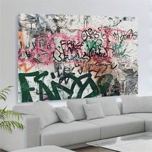 1件装都市街头艺术挂毯，适用于婚礼和摄影 - 色彩鲜艳的涂鸦墙饰，采用抗皱面料，手工缝制边缘 - 彩色背景布，是摄影师、活动策划师、装饰师和2D Fla爱好者的理想礼物。 - 彩色 - 查看 2