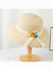1pc Spring/Summer Foldable Floral Sun Hat, Women Beach Vacation Sunscreen Hat - A - View 10