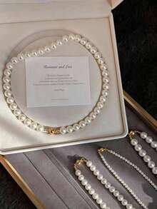 1件装多层仿珍珠项链，法式奢华简约优雅百搭颈链配饰，新品上市 - 白色珍珠 - 查看 1