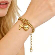 1pc Stainless Steel Engraved "MUM" Heart Cross Knot Bracelet, 316 Stainless Steel Material, 18K Gold Plated, Durable Waterproof Fade-Resistant, Suitable As Gift For Mom - MUM Bracelet - View 10