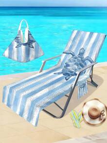1 chiếc bọc ghế bãi biển bằng sợi siêu mềm, họa tiết rùa biển sọc xanh dương, có túi, thích hợp cho sân vườn, bãi biển, khách sạn, ghế nằm cạnh hồ bơi, chống trượt và dễ mang theo. - A - Xem 2