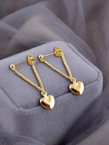 925纯银心形耳环，低过敏性首饰礼品，心形耳环 - 金色 - 查看 4