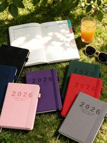1Pc 2026 Weekly & Monthly Planner, 12 Month Agenda Schedule Book With Elastic Band, Hardcover PU Leather Diary With Bookmark Ribbon & Pen Loop, 7 Colors Available For Work School - Multicolor - View 5