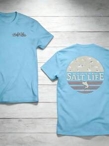 The "Salt Life" T-Shirt, Featuring A Print Of Near-Shore Fish, Is Ideal For Ocean Lovers And Beach Adventurers. - Xanh da trời - Xem 12