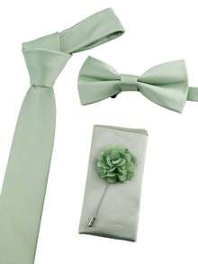 ZLQ&GOU Bộ 4 món bằng satin màu xanh nhạt gồm cà vạt, nơ, khăn cài túi áo và ghim cài ve áo, thích hợp cho tiệc cưới ngoài trời. - Xanh lá nhạt - Xem 7