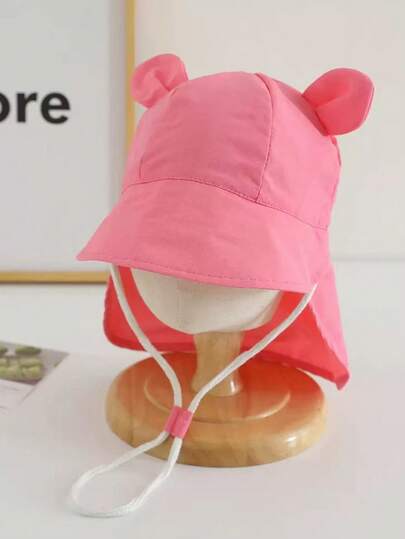 1-3岁婴儿帽 韩版春夏薄款系带护颈护肩帽 婴儿防晒遮阳帽