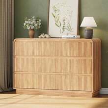 Fluted 5/6/9 Drawer Dresser For Bedroom, Chest Of Drawers With Curved Profile Design, Modern Wooden Dresser TV Stand With Organizer Storage For Living Room, Entryway, Natural Oak - 淺棕色-1 - 查看 8