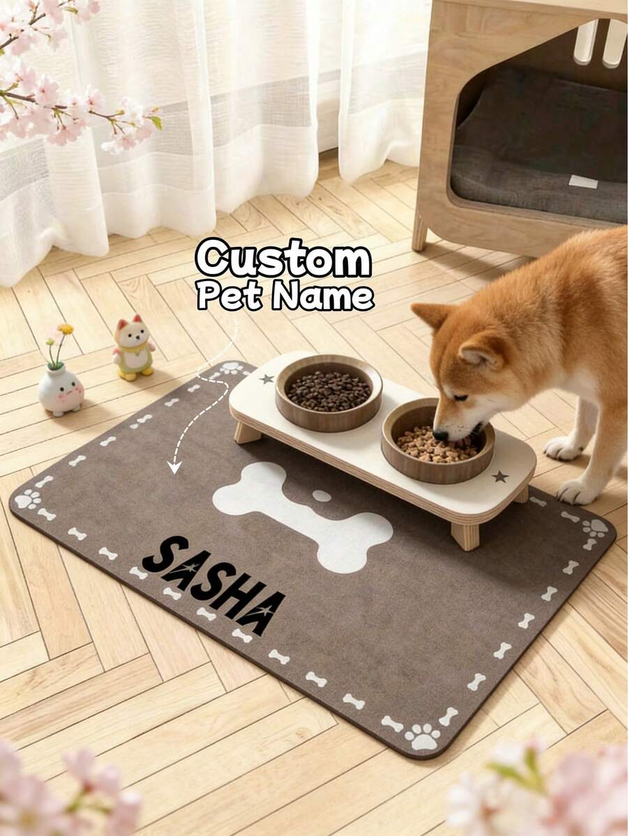 1pc Customized Super Absorbent Dog Food Mat, Can Print Name, Personalized Dog Mat, Can Print Pet Name, Customized Dog Bowl Mat, Customized Dog Food Mat - Made Of Thick, Non-Slip, Absorbent Diatomite Material, The Perfect Gift For Pet Cats, Fashionable Decor, Colorful, Retro Cute, Unique, Customizable, Personalized, Ideal Gift For Him, Her, Family, Friends, Pet Lovers, Anniversary, Birthday Gift, Personalized Pet Anniversary Gift - Multicolor - View 1
