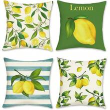 4pcs Yellow Lemon & Green Leaf Decorative Throw Pillow Covers - Yellow - View 6