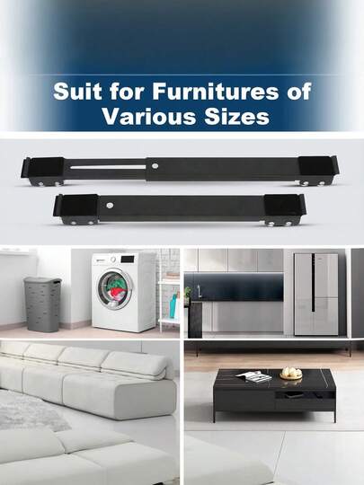 1 pieza Base ajustable con rodillos resistente, soporte móvil para lavadora, carretilla de muebles, soporte para refrigerador, carrito móvil para lavadora, secadora, refrigerador, elevador multiusos para electrodomésticos y muebles con ruedas, estante telescópico impermeable