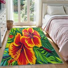 热带芙蓉绒地毯，柔软亲肤的绒面，鲜艳的红绿撞色，适用于客厅和度假租赁房，防滑保暖，散发着热情洋溢的度假氛围 - A - 查看 8