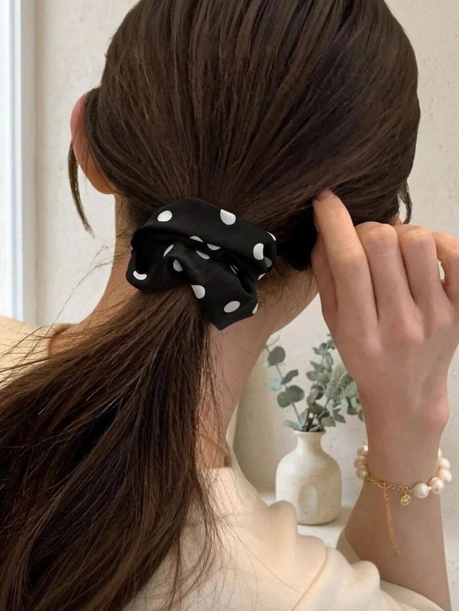 2pcs/Set Cute Polka Dot Extra Large High Elasticity Hair Scrunchies Holiday Accessories Ponytail Holders Hair Elastics Hair Rubber Bands Hair Rope - Multicolor - View 1