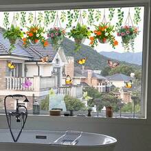 1pc Self-Adhesive Removable Window Cling, For Glass Doors, Windows - Colorful Hanging Basket With Flower & Butterfly Design, Self-Adhesive Removable PVC Sticlers, For Home Living Room Bedroom Kitchen Room Window Glass Decor, Flowers Design - A - View 6