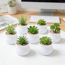 9个迷你花盆多肉植物种植盆白色塑料花盆桌面盆栽盆装饰假植物容器适用于办公桌家居办公室装饰、生日礼物（不含植物） - 多色 - 查看 2