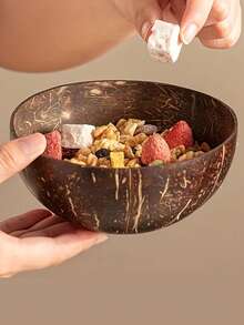 1PC Reusable Coconut Bowls Handmade Natural Akai Coconut Shell Bowl Salad Breakfast Serving Bowl With Matching Wood Cutlery Set Food Container For Smoothie Acai Bowl Fruit Dessert Home Kitchen Dining Table Decor - Multicolor - View 7
