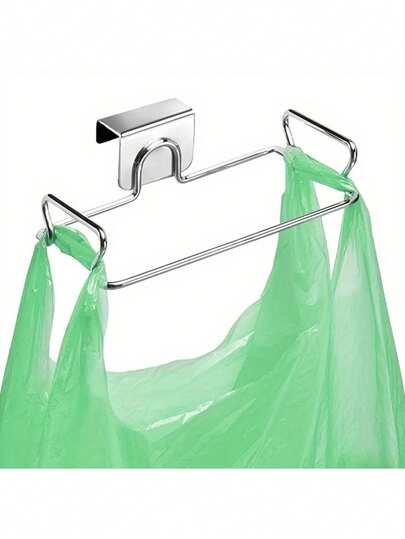 1pc Stainless Steel Kitchen Trash Can, Rectangular Metal Trash Bag Holder, Cabinet Door Trash Storage Rack, No Electricity Required For Kitchen Use