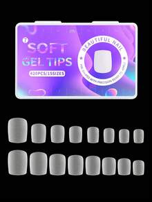 420片/盒 哑光软质假指甲 全覆盖 透明 杏仁形 短款 锥形 方形 圆形 椭圆形 胶囊形 按压式指甲 DIY美甲用品 - 查看 23