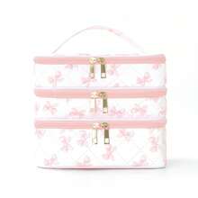 Three-Layer Cosmetic Bag, Large-Capacity Cosmetic Organizer, Quilted Travel Toiletry Bag, Gold Zipper, Women's Portable Makeup Case. This Stylish Three-Layer Cosmetic Bag Features A Sophisticated Quilted Design And Durable Construction, Perfectly Organizing All Your Beauty Essentials. - Multicolor - View 11