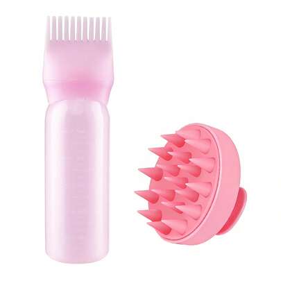 Set per la cura dei capelli: 1 pettine per capelli lisci, 1 flacone applicatore per capelli, e 1 pettine massaggiante per il cuoio capelluto.