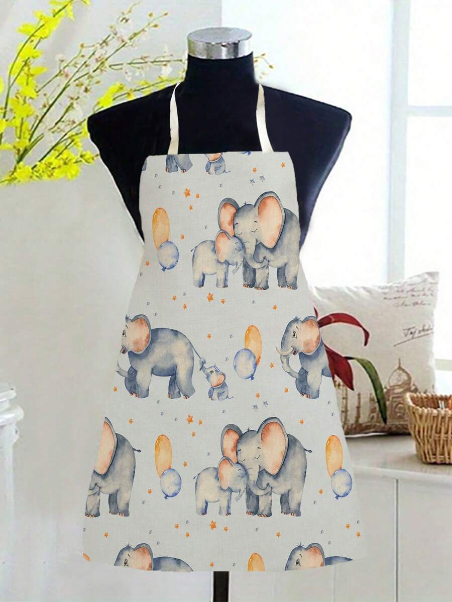 1 chiếc tạp dề in hình voi dễ thương, một mặt in họa tiết, dành cho người lớn, có dây buộc cổ, thích hợp sử dụng trong nhà bếp, nấu nướng, chống thấm nước và chống bám bẩn. - Nhiều màu - Xem 1