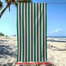 1 Pc Green Pink Striped Pattern Beach Towel, Large Quick Dry Soft Sun-Protective Absorbent Comfortable Durable Microfiber Material, For Beach Pool Bath Spa Daily Use, Pool Camping Yoga Diving Travel Essential, Summer Travel Vacation Essential - Green Pink Striped - View 10