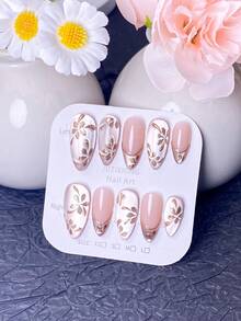 Bộ 10 miếng dán móng tay thủ công, móng giả, móng mùa hè, móng ngắn, miếng dán móng acrylic, bộ dán móng, phong cách Y2K, móng màu nude, móng vàng hồng, hình dán mắt mèo lấp lánh, họa tiết hoa vàng hồng vẽ tay và đầu móng kiểu Pháp màu vàng kim loại. Phong cách sang trọng, thanh lịch, phù hợp cho phụ nữ và các cô gái sử dụng trong đám cưới, tiệc tùng và hẹn hò. - Rượu sâm banh - Xem 3